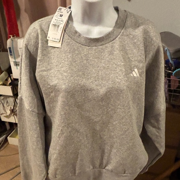 adidas Women's Heather Gray Crew Neck Sweater - Picture 1 of 2